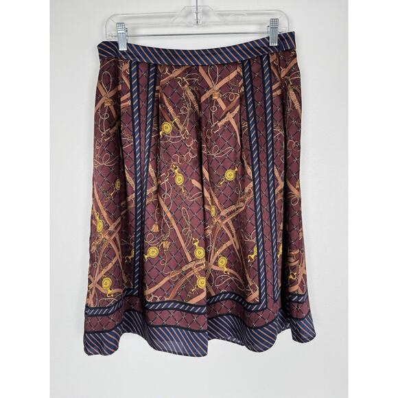 TALBOTS Satin Skirt Pleated Equestrian Status Print - Picture 1 of 7